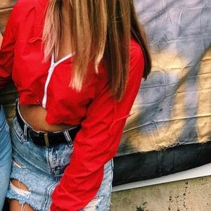 Cropped red windbreaker jacket